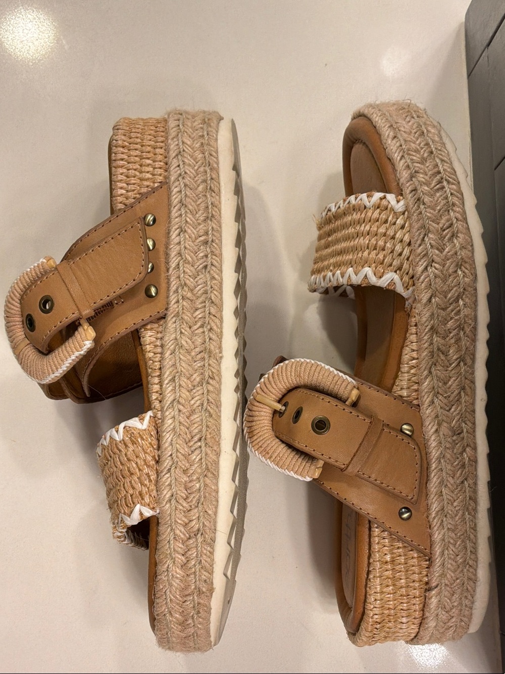 Earth Tan Woven Platform Sandals with Buckle Strap - Picture 5 of 6